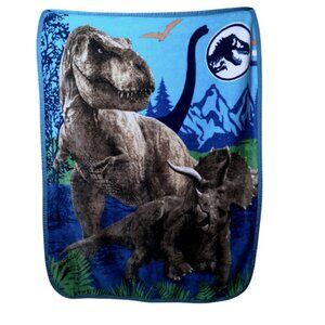 2021 Jurassic World T-Rex Triceratops Dinosaur Throw Blanket 45” X 32”